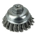 Weiler 3-1/2" Single Row Knot Wire Cup Brush .023" Steel Fill M10x1.50 Nut 13151